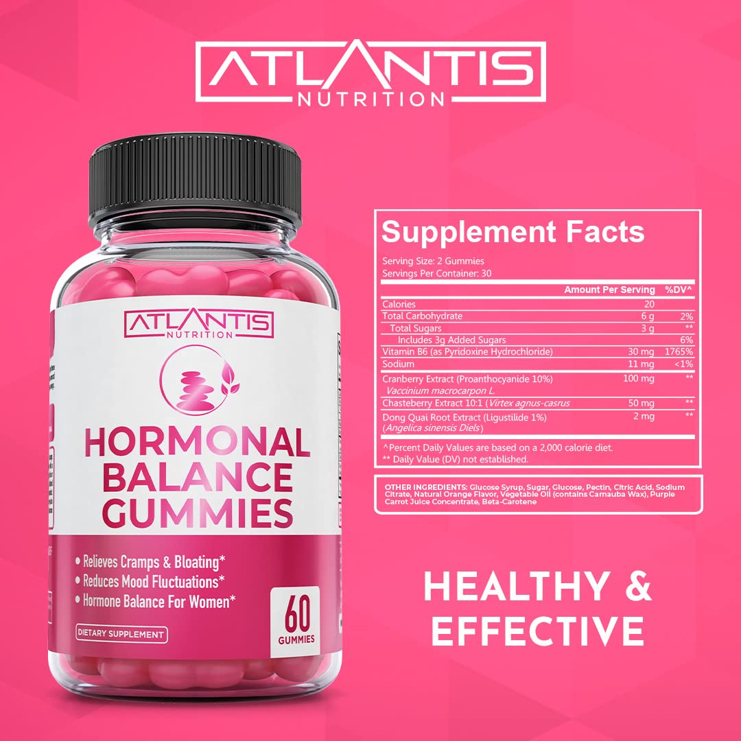 Atlantis Nutrition Hormonal Balance for Women & PMS Relief Gummies - Alleviates Cramps, Bloating, Mood Swings, Hot Flashes & Night Sweats - Cranberry, Dong Quai & Chasteberry Menstrual Cramp Relief Atlantis Nutrition buy australia supplements