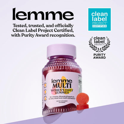 Lemme Women's Multivitamin Gummies, Daily Nutritional Support with Vitamins A, C, D, E, Biotin, Folic Acid, Zinc & Inositol, Bone, Brain, Skin & Immune Health, Raspberry Orange, 30-Day Supply