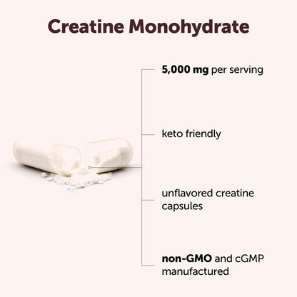 Creatine Monohydrate 5,000mg, 500 Capsules | Pure Creatine Pills – Micronized + Unflavored Powder Source, Easy Absorption | Keto, Non-GMO Micro Ingredients