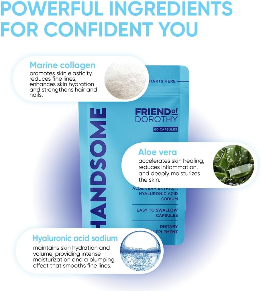 FRIEND OF DOROTHY, Handsome, Marine Collagen Tablets Enhanced with Aloe Vera, Hydrolyzed Collagen Supplements for Men, 60 Capsules per Pouch FRIEND OF DOROTHY buy australia supplements