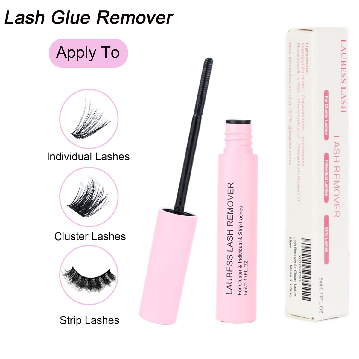 Lash Remover for Cluster Lashes 5ml LAUBESS LASH Remover for Lash Extensions at Home Lash Clusters DIY Eyelash Extension Remover DIY Lash Extension Remover Adhesive LAUBESS LASH