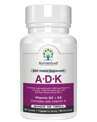 NatureGenX ADK Vitamin Supplement – Vitamins A, D3 & K2 MK-7 for Bone Health & Calcium Absorption – Gluten-Free, Non-GMO, Soy-Free NatureGenX