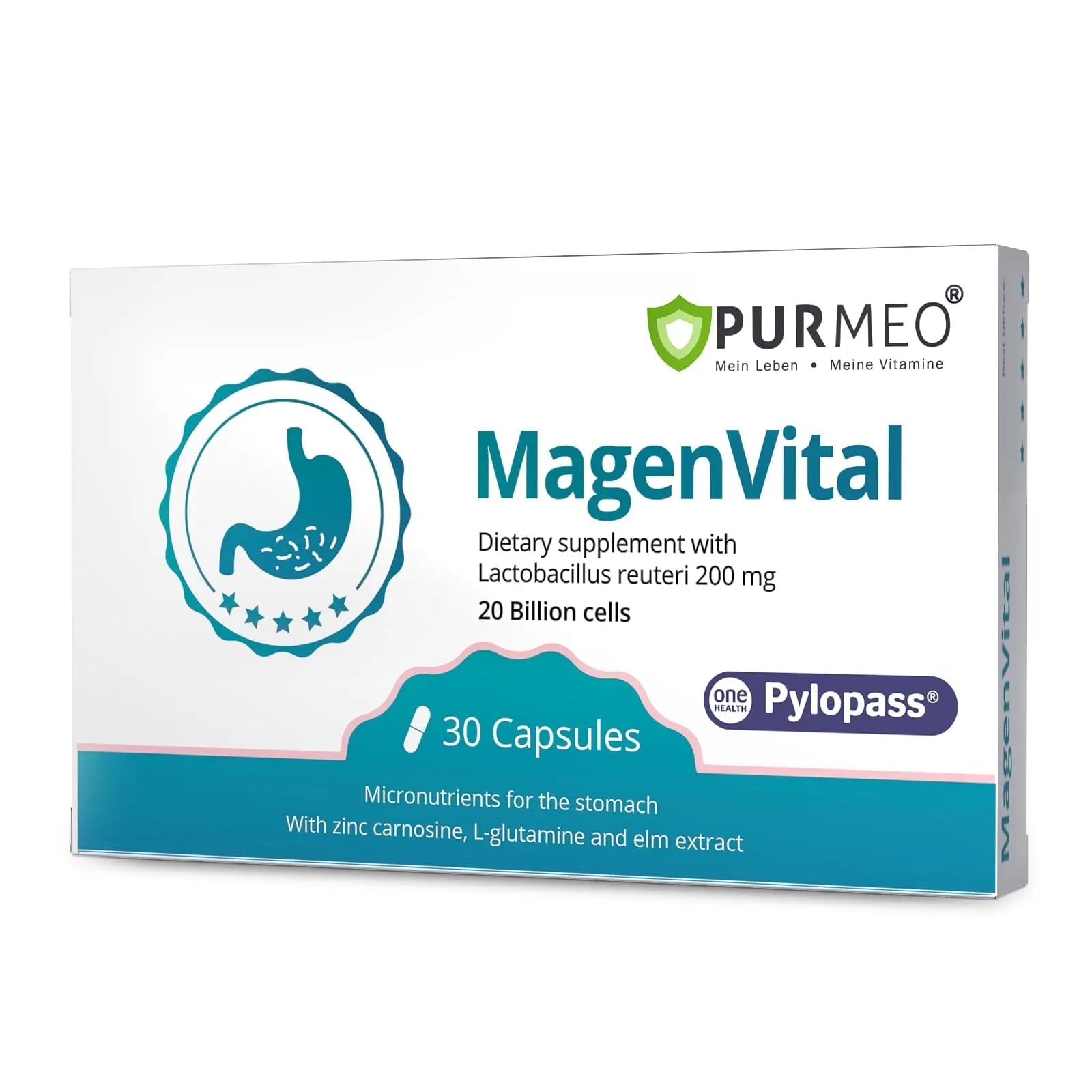 5-in-1 High Potency H. Pylori Probiotic, 1 Per Day - Supports Gastric Lining Integrity, Occasional Indigestion, Acid Comfort - Pylopass Lactobacillus Reuteri, Gluten Free, Vegan, 30ct, Made in Germany purmeo buy australia supplements