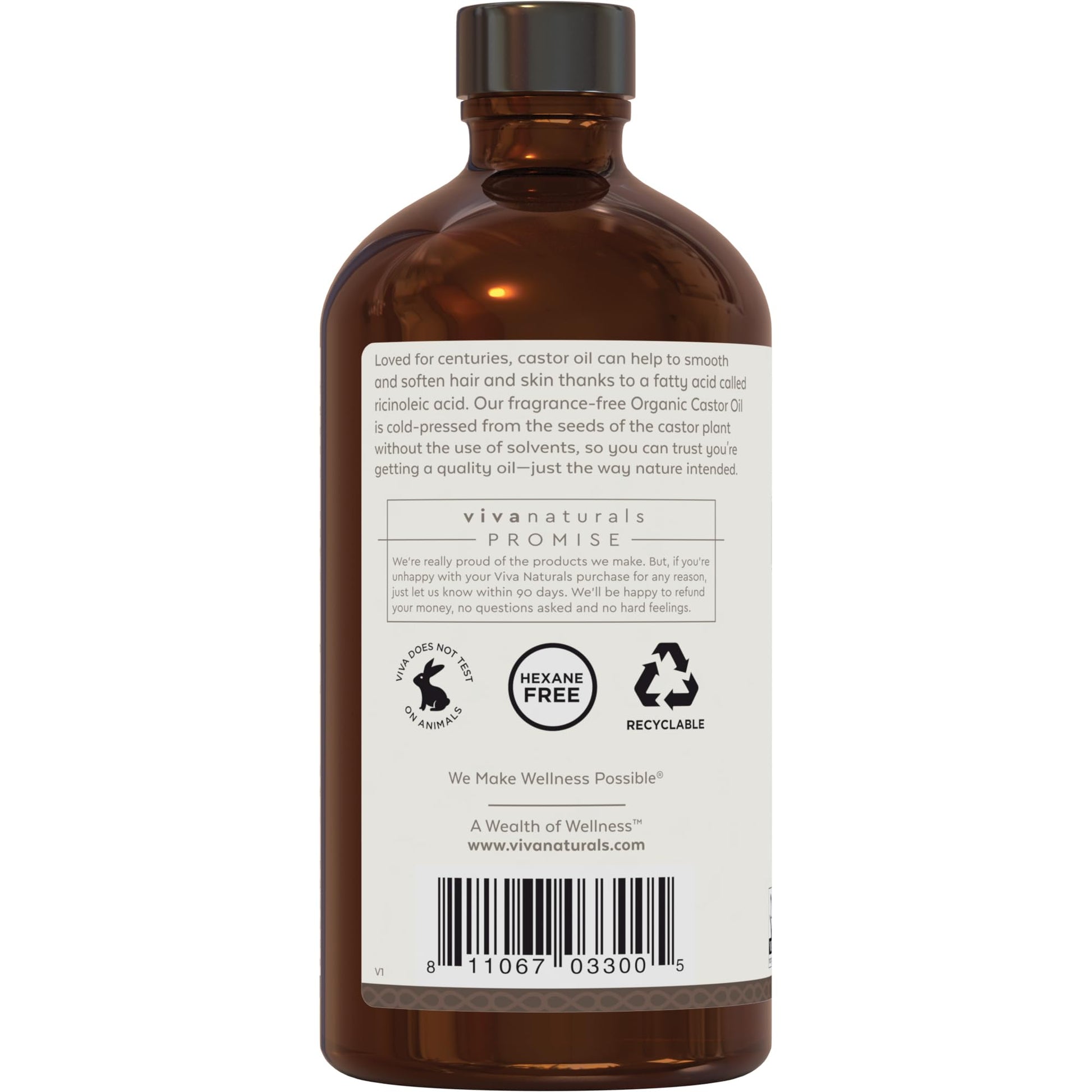 Viva Naturals Organic Castor Oil, Cold-Pressed, 16 fl oz – For Face, Hair, Eyelashes, USDA Organic, Non-GMO - With Beauty Kit Gsupps Australia