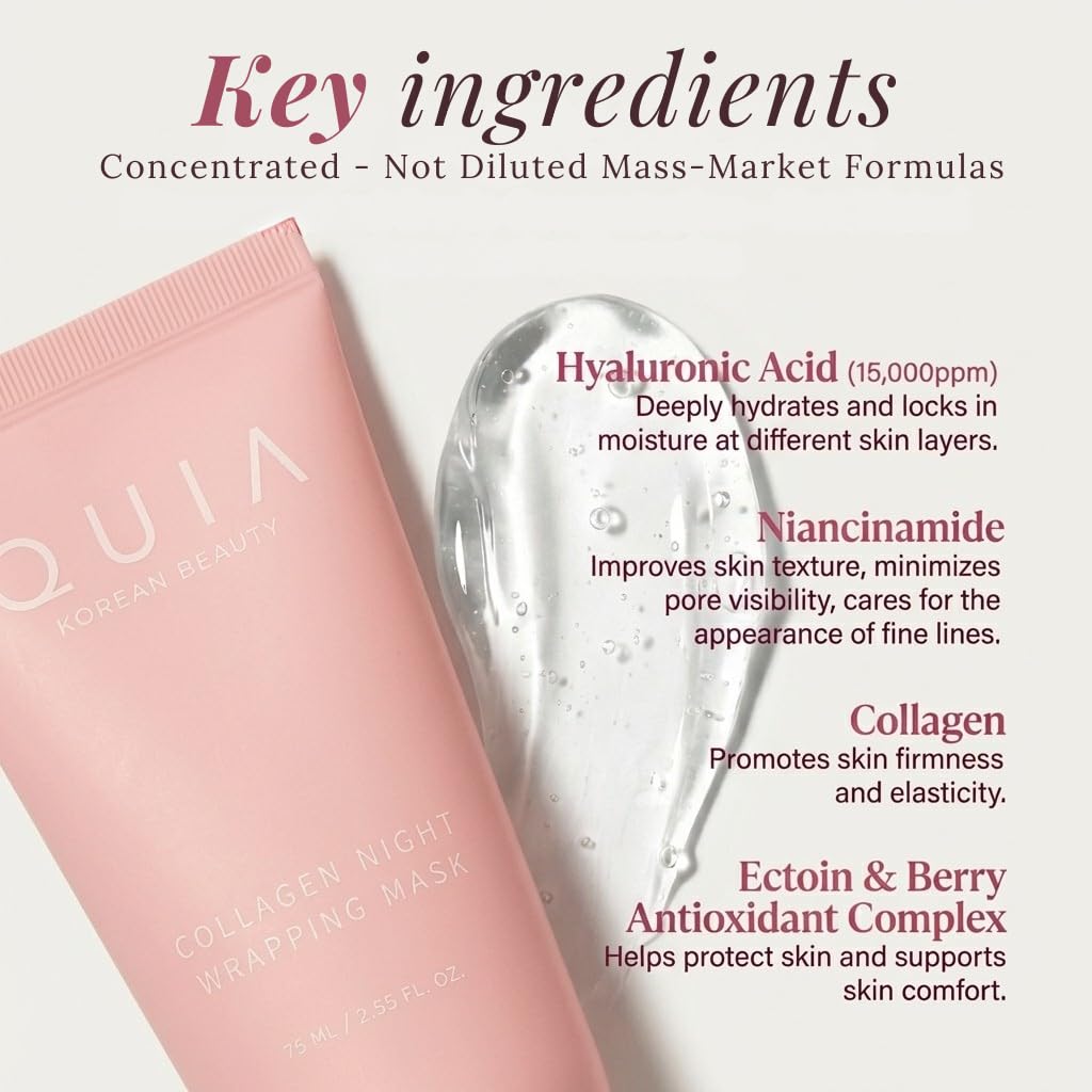 QUIA Collagen Wrapping Mask 75ml - Clinical +92% Firmer Appearance - Overnight Glass Skin Peel Off - Korean Skincare QUIA Beauty