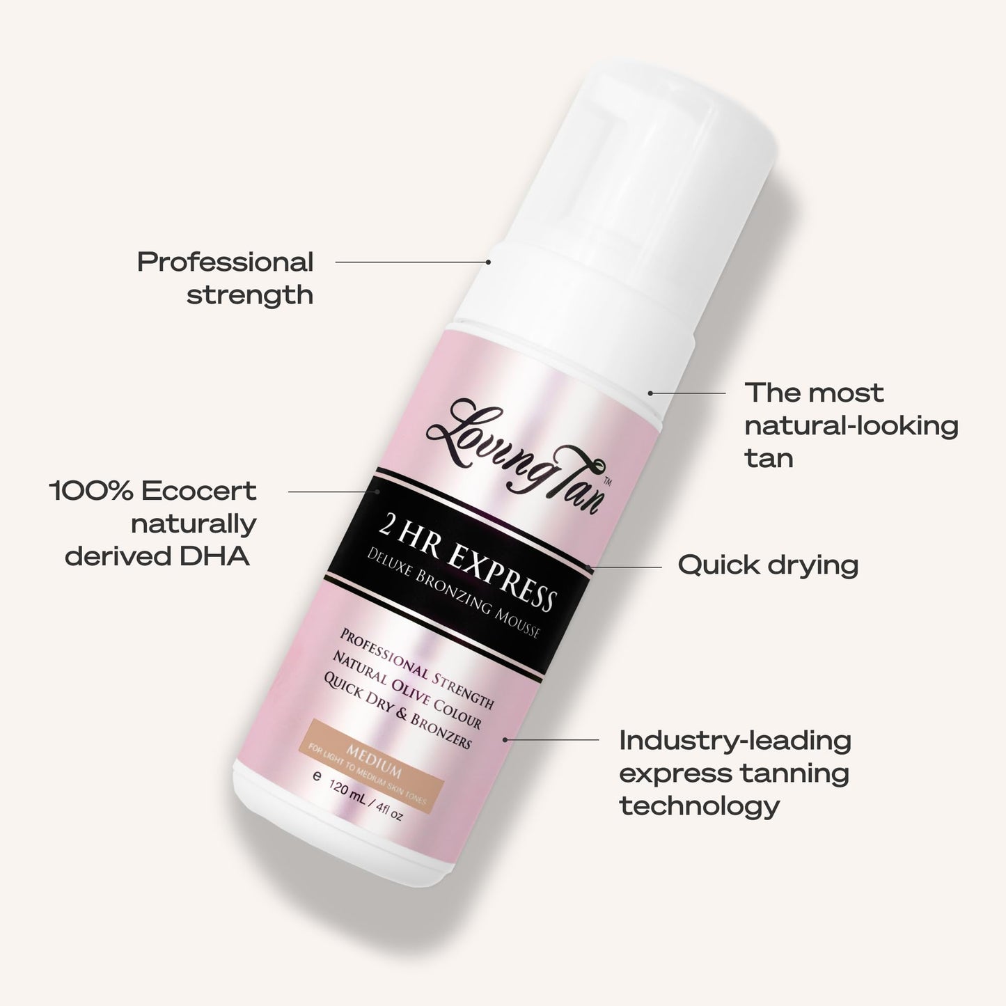 Loving Tan 2 HR Express Self Tanning Mousse, Medium - Streak Free, Natural, Professional Quality - 5+ Sunless Self Tanner Applications per Bottle Loving Tan