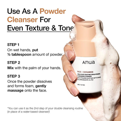 ANUA Rice Enzyme Brightening Cleansing Powder, Exfoliating Powder-to-Foam Cleanser, Smooth Texture & Clarity ANUA