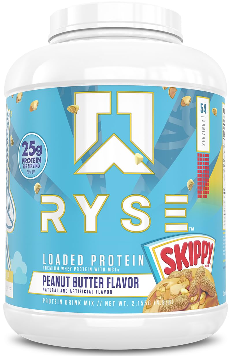 RYSE Loaded Protein Powder - Jet-Puffed Marshmallow - 25g Whey Protein Isolate & Concentrate with Prebiotic Fiber & MCTs - Low Carb, Low Sugar, Digestive-Friendly - 27 Servings / 2 lb Tub