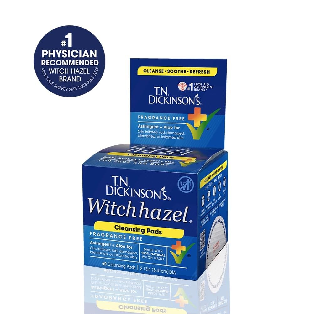 T.N. Dickinson's Cleansing Pads |100% Natural Witch Hazel + Aloe| 60 Count T.N. Dickinson's
