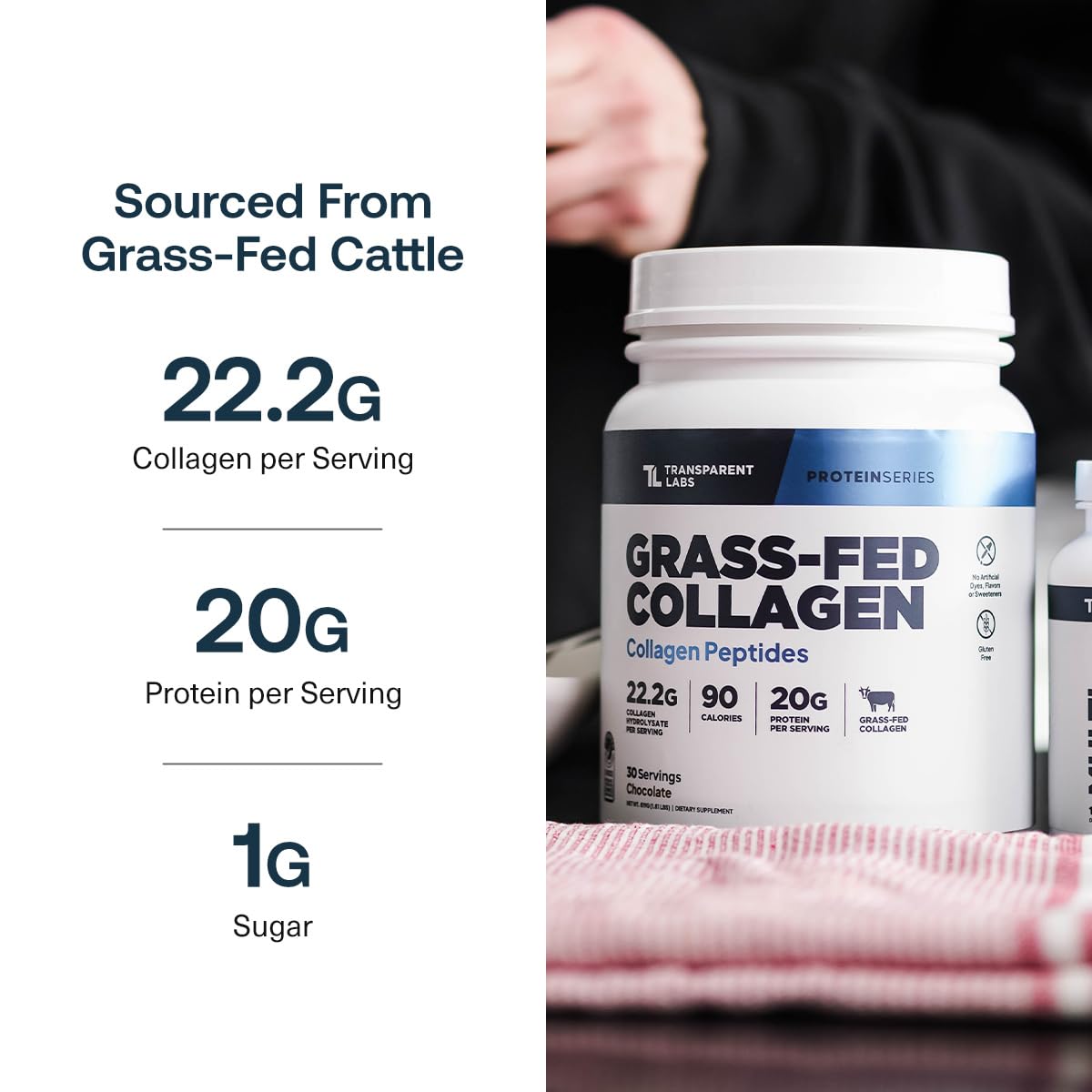 Grass-Fed Collagen Peptides Powder - Unflavored Collagen Powder for Women & Men, 22G Grassfed Bovine Hydrolyzed Collagen Peptides per Serving for Skin, Hair, Bones & Muscle Recovery - 30 Servings