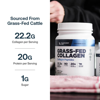 Grass-Fed Collagen Peptides Powder - Unflavored Collagen Powder for Women & Men, 22G Grassfed Bovine Hydrolyzed Collagen Peptides per Serving for Skin, Hair, Bones & Muscle Recovery - 30 Servings