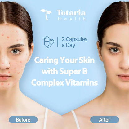 13-in-1 Vitamin B Complex Plus with Vitamin B1, B2, B3 (Niacinamide), B4, B5, B6, B7 (Biotin), B8 (Inositol), B9 (Folate), B12, C, D3, K2 - Energy, Nerve, Totaria
