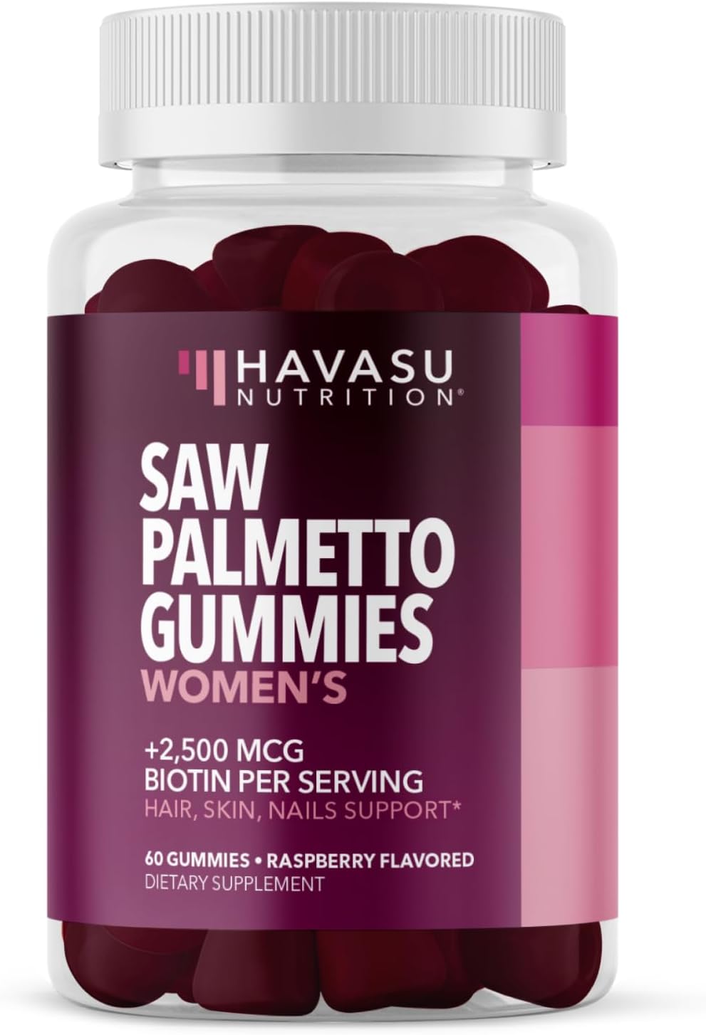 Saw Palmetto Gummies for Women, Raspberry, 60ct, 2500mcg Biotin | DHT Blocker & Hair, Skin, Nail Health Gummies, Supports Stronger-Looking Hair, Raspberry Flavor, 1 Month Supply Gsupps Australia