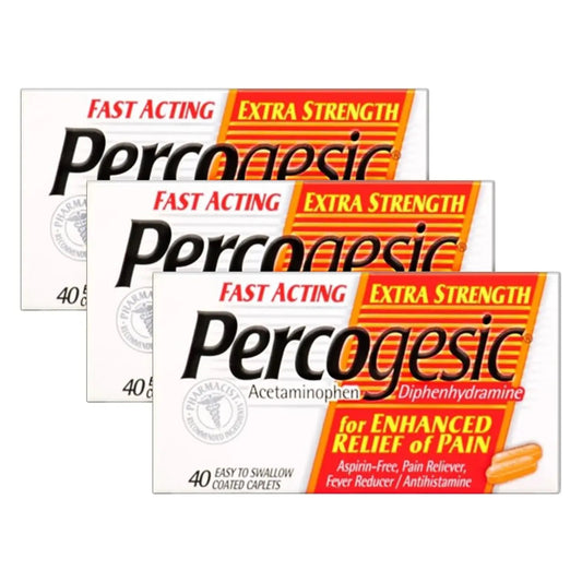 Percogesic Extra Strength Pain Relief | Aspirin Free Dual Action Relief | 40 Coated Caplets (3 Pack) Percogesic
