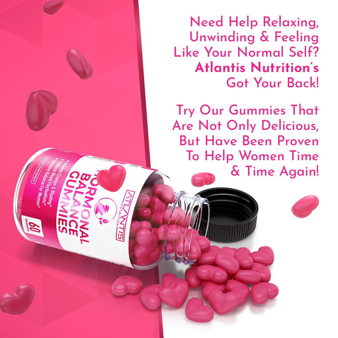 Atlantis Nutrition Hormonal Balance for Women & PMS Relief Gummies - Alleviates Cramps, Bloating, Mood Swings, Hot Flashes & Night Sweats - Cranberry, Dong Quai & Chasteberry Menstrual Cramp Relief Atlantis Nutrition buy australia supplements