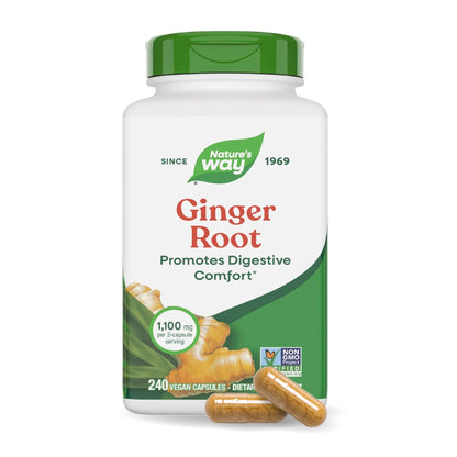 Nature’s Way Ginger Root Capsules, 1100 mg per 2-Capsule Serving Ginger Supplement for Digestive Comfort and Motion-Related Nausea Support Nature's Way