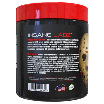 Insane Labz Insane Veinz Non Stimulant NO Enhancing Powder, Nitric Oxide Booster, Loaded with Agmatine Sulfate and Betaine Anhydrous, Increase Vascularity, 35 Srvgs, Fruit Punch