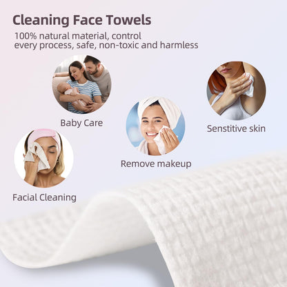 Disposable Face Towels,Viscose Biodegradable Large Dry Wipes,Super Soft & Thick Face Cleansing Towels,Daily Facial Tissues for Sensitive Skin, Makeup Removing,Facial Clean,Nursing,Travel (50 Count) PUPUPE