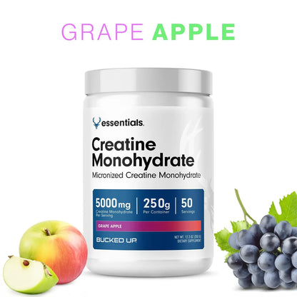 Bucked Up Grape Apple Creatine for Women and Men - Easy to Mix Vegetarian - Flavored Creatine Monohydrate Powder - Made in USA - 5G Per Serving - 50 Servings - 250 Grams Per Container Bucked Up