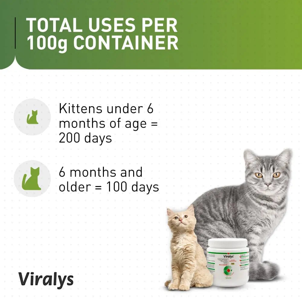 Vetoquinol Viralys Daily L-Lysine Powder for Cats and Kittens, Fish Flavored Lysine Supplement for Cats and Kittens to Support Immune Health Vetoquinol