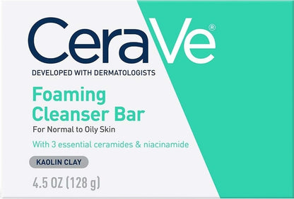 CeraVe Foaming Cleanser Bar, Face & Body Wash, Soap for Oily Skin, 4.5oz CeraVe