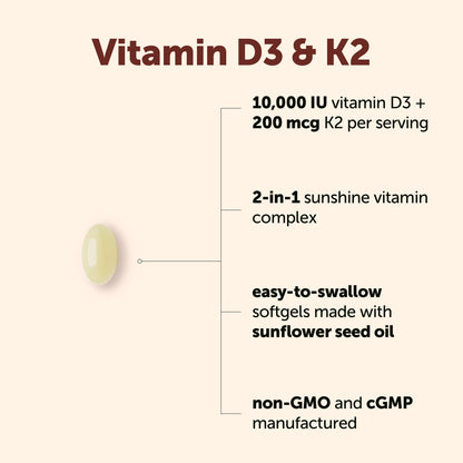 Micro Ingredients Vitamin D3 10,000 IU + K2 MK-7 200 mcg Per Serving, 90 Softgels | Extra Strength* 2-in-1 D3 K2 Supplement Micro Ingredients