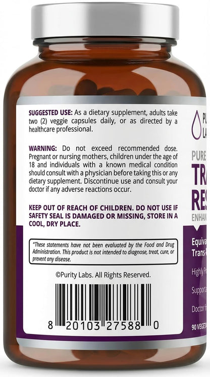 Purity Labs Trans-Resveratrol Supplement 5,000 mg Equivalent per Serving with Quercetin, USDA Organic High Potency Antioxidant, Purity Labs