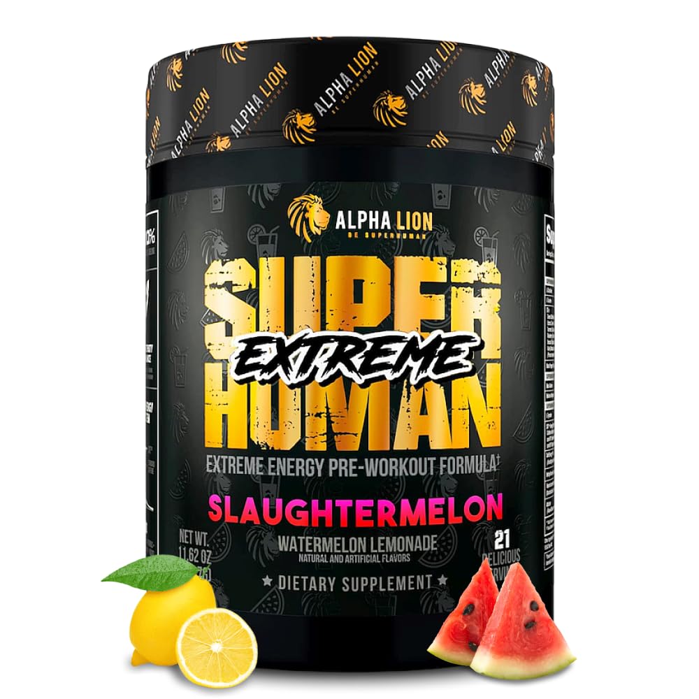 ALPHA LION Superhuman Extreme High Stim Pre Workout Powder, Beta Alanine, L-Taurine & 356mg Tri-Source Caffeine for Sustained Energy, Nitric Oxide & Citrulline for Pump (21 Servings, Slaughtermelon) ALPHA LION buy australia supplements