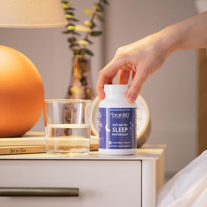 BRAINMD Dr Amen Put Me To Sleep Naturally - 90 Chewable Tablets - with Melatonin, L-Theanine, Magnesium, GABA, Vitamin B6 & 5-HTP - Gluten Free - 45 Servings