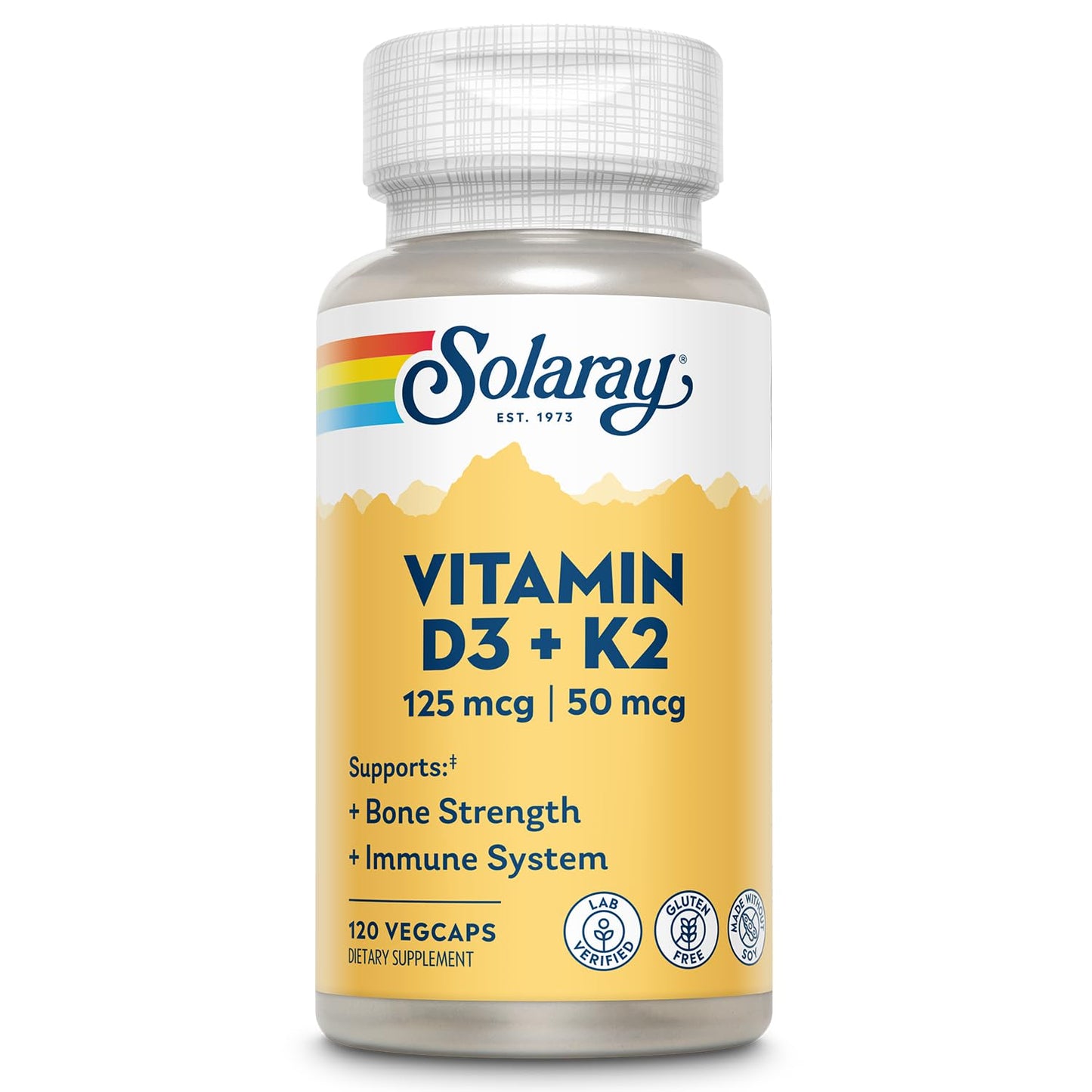 SOLARAY Vitamin D3 K2 - Bone Health and Immune Support Supplement - With 5000 IU Vitamin D as Vit D3 and 50 mcg Vitamin K2 as Menoquinone MK7, Made Without Soy SOLARAY