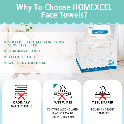 HOMEXCEL Face Towels, Disposable Face Towelette Ultra Soft & Absorbent HOMEXCEL