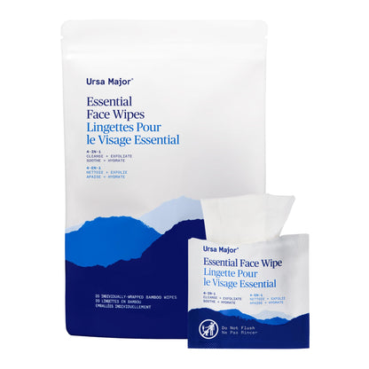 Ursa Major Essential Face Wipes | Natural, Biodegradable, Cruelty-Free | Cleanse, Exfoliate, Soothe and Hydrate | Individually Wrapped | 20 Count Ursa Major
