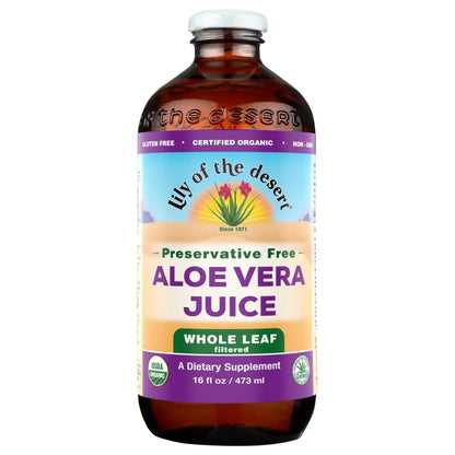 Lily of the Desert Aloe Vera Juice, Whole Leaf Filtered, Organic & Preservative Free – Natural Vitamins, Digestive Enzymes for Gut Health, Lily Of The Desert