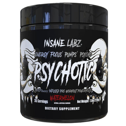 Insane Labz Psychotic Black Edition Mid Stimulant Pre Workout Powder, Energy Focus Pumps, Loaded with Creatine Beta Alanine Taurine Fueled by AMPiberry, 35 Servings (Blue Raspberry)