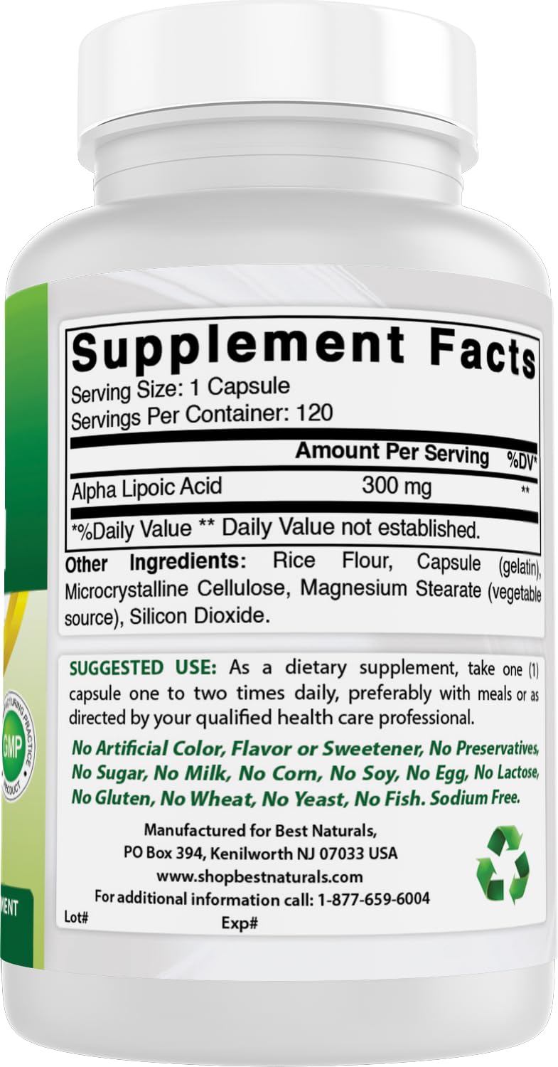 Best Naturals Alpha Lipoic Acid 300 mg 120 Capsules Best Naturals