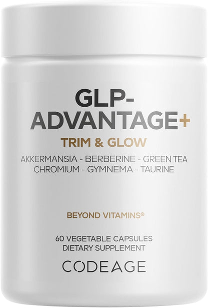 Codeage GLP-Advantage+ Supplement - Metabolic & GLP-1 Activity Support - Chromium, Berberine, Green Tea, Gymnema, Curcumin, Taurine, Resveratrol - Weight Management & Gut Health, Non-GMO - 60 Capsules