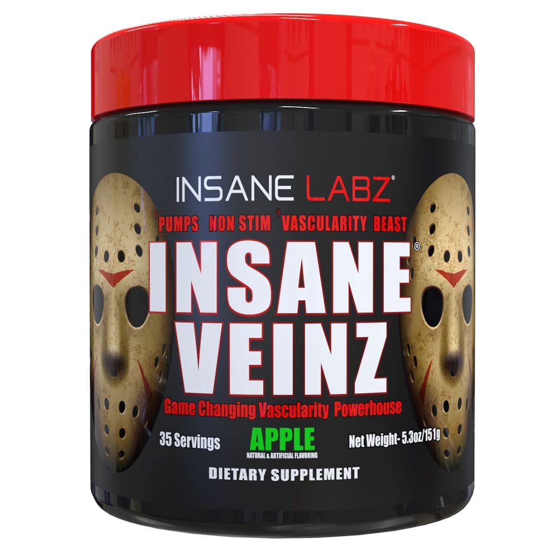 Insane Labz Insane Veinz Non Stimulant NO Enhancing Powder, Nitric Oxide Booster, Loaded with Agmatine Sulfate and Betaine Anhydrous, Increase Vascularity, 35 Srvgs, Fruit Punch