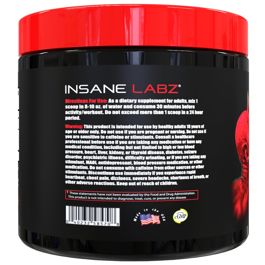 Insane Labz Redrum High Stim Pre Workout NO Booster Powder, Loaded with Beta Alanine Agmatine Sulfate Taurine Fueled by AMPiberry, OXYgold,Focus Strength Recovery,25 Srvgs Devil's Blood Black Cherry