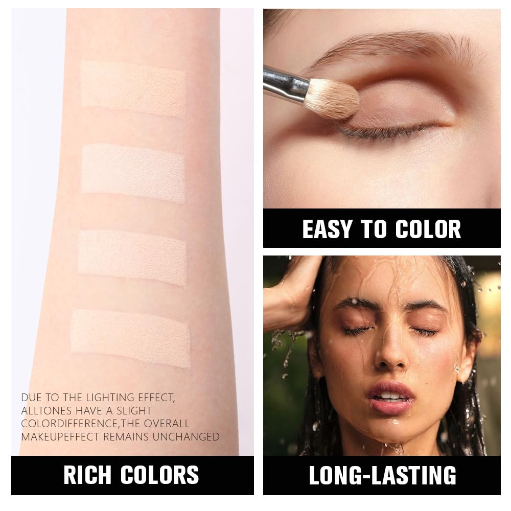 HHLTOH 4 Colors Vanilla Nude Eyeshadow Palette, Light Beige Pink Ivory White Quads, Matte & Shimmer Soft Blendable Eye Shadow, Natural Everyday Makeup for Mature Skin, Vegan, Sombras de Ojos HHLTOH