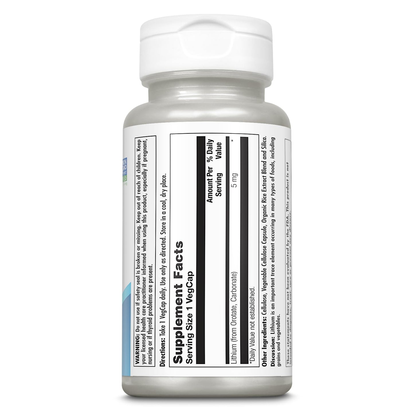KAL Lithium Orotate 5 milligrams | Low Serving Of Chelated Lithium Orotate For Bioavailability and Mood Support | In Organic Rice Bran Extract Base | 120 VegCaps KAL