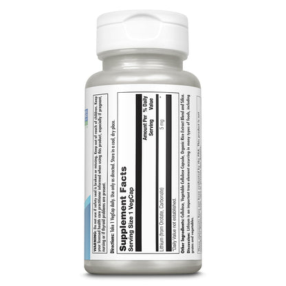 KAL Lithium Orotate 5 milligrams | Low Serving Of Chelated Lithium Orotate For Bioavailability and Mood Support | In Organic Rice Bran Extract Base | 120 VegCaps KAL