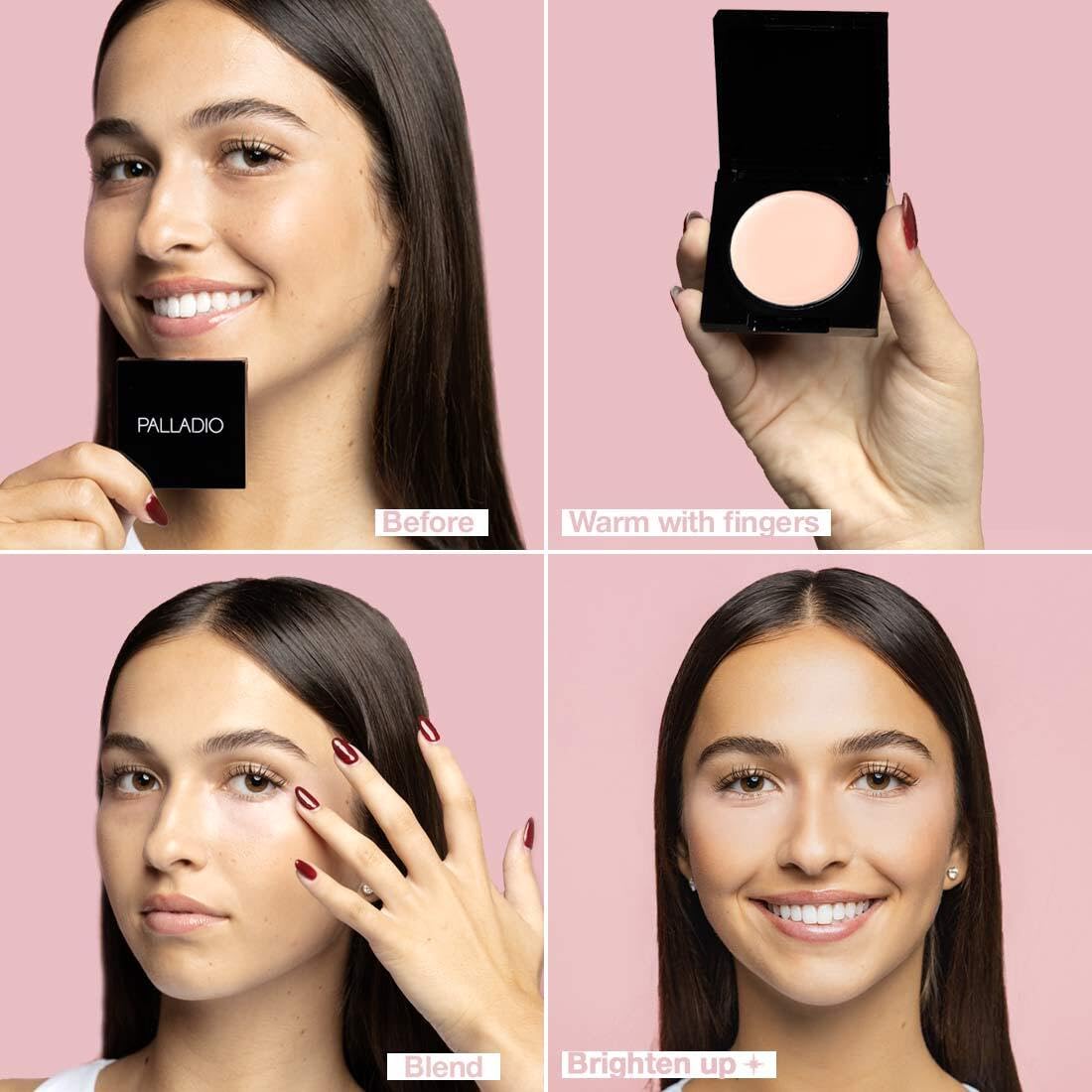 Palladio Under Eye Brightener, Conceal, Brightens, Reduces Appearance of Dark Circles, With Caffeine Peptides & Vitamin E, Tired Skin Color Correcting Brightener & Primer, Light to Medium (Soft Pink) Palladio