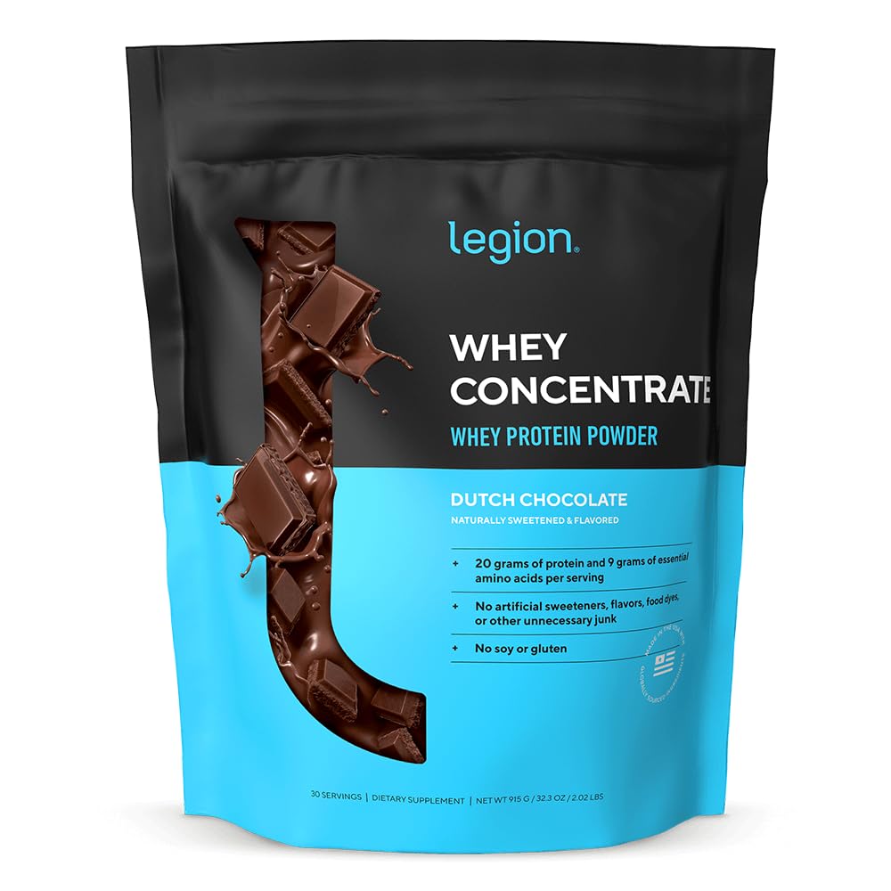 LEGION Whey Protein Powder - Naturally Flavored Whey Protein Concentrate with BCAAs - Supports Muscle Growth & Recovery, Gluten Free, No Added Sugar Protein Powder - Vanilla Flavor (30 Servings)