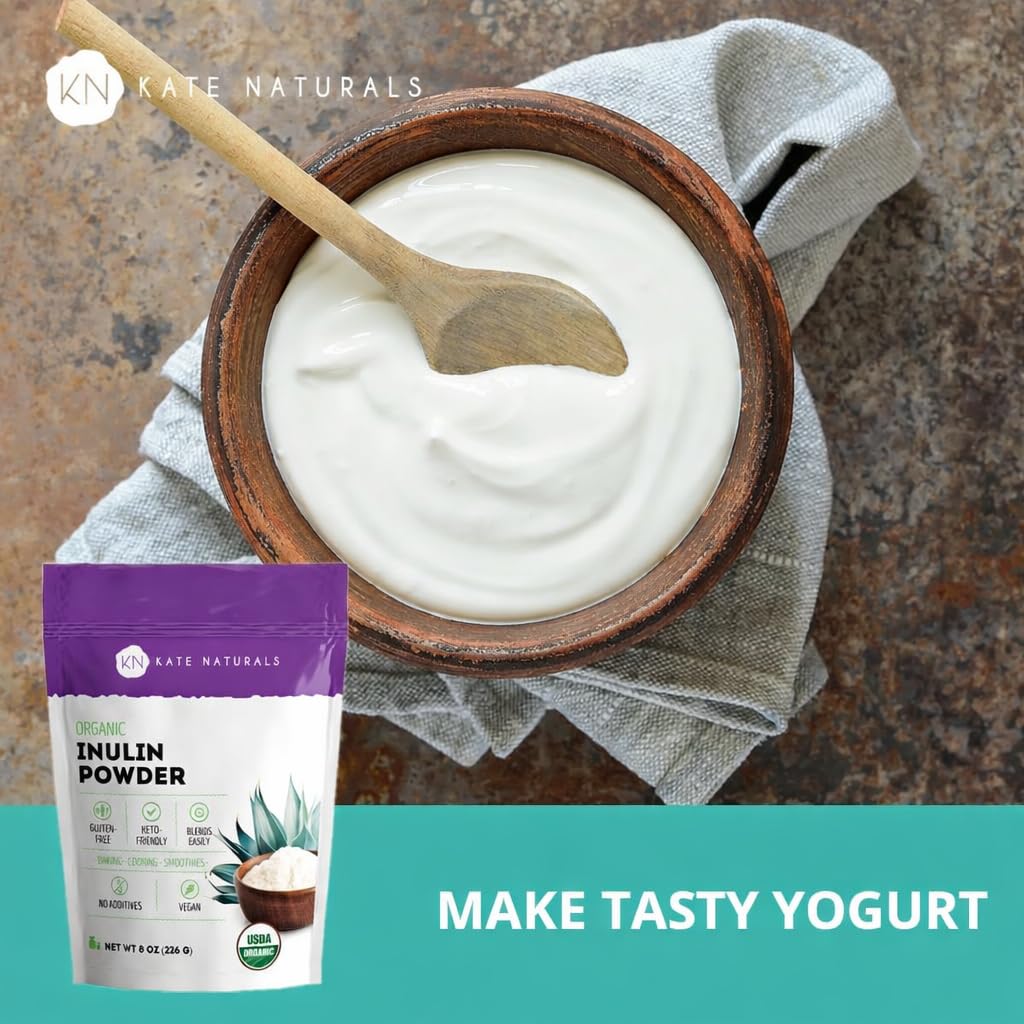Kate Naturals Inulin Powder Organic from Blue Agave (8oz) Soluble Prebiotic Fiber for Coffee, Yogurt & Smoothies Kate Naturals