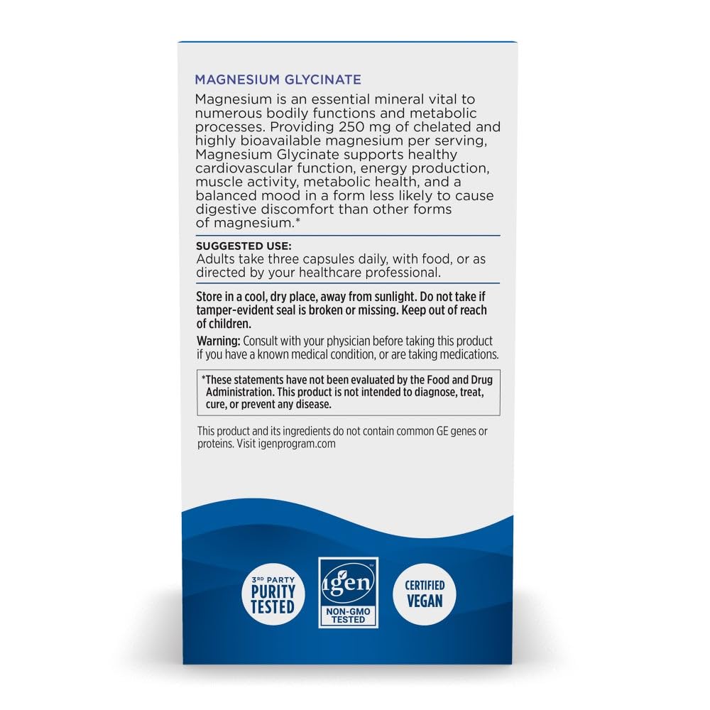 Nordic Naturals Vegetarian Magnesium Glycinate Capsules, Unflavored, 90 Count - 250mg Magnesium per Serving - Highly Bioavailable Support for Muscle & Cardiovascular Nordic Naturals