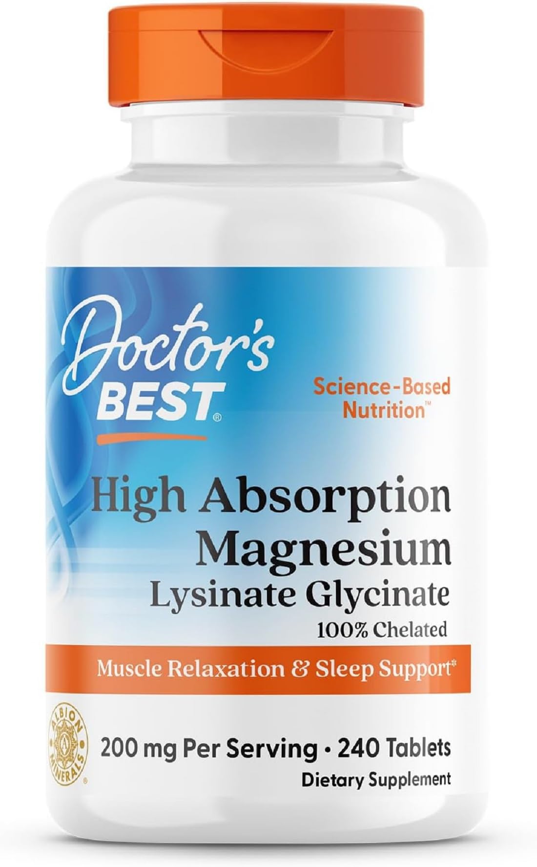 Doctor's Best High Absorption Magnesium Glycinate Lysinate Supplement for Sleep Support - Chelated Magnesium Tablets for Women & Men, 200mg per Serving, Supports Calm & Relaxation, Vegan - 240 Count Doctor's BEST buy australia supplements