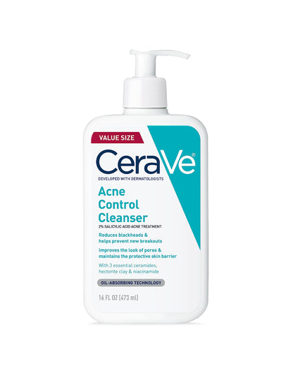CeraVe Acne Control Cleanser, Face Wash with 2% Salicylic Acid, 16 oz CeraVe