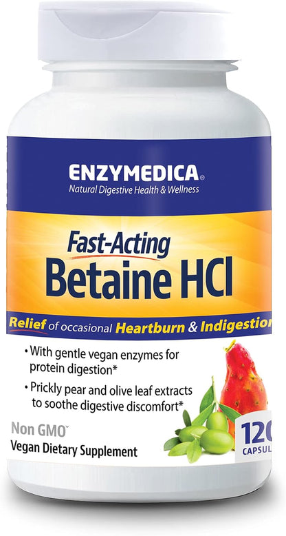 Enzymedica Betaine HCl for Men & Women - Betaine Hydrochloric Acid Supplement, Protease Digestive Enzyme Blend, Digestive Health Support, Occasional Heartburn & Indigestion Support, Vegan - 120 Caps Gsupps Australia