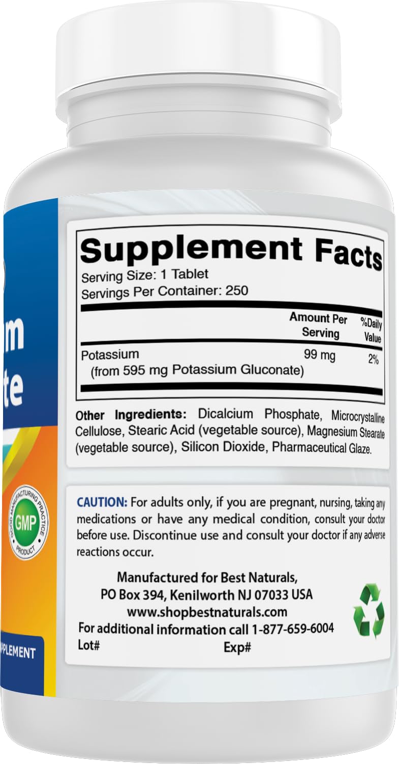 Best Naturals Potassium Gluconate Supplement 595 Mg Tablet, 250Count Best Naturals