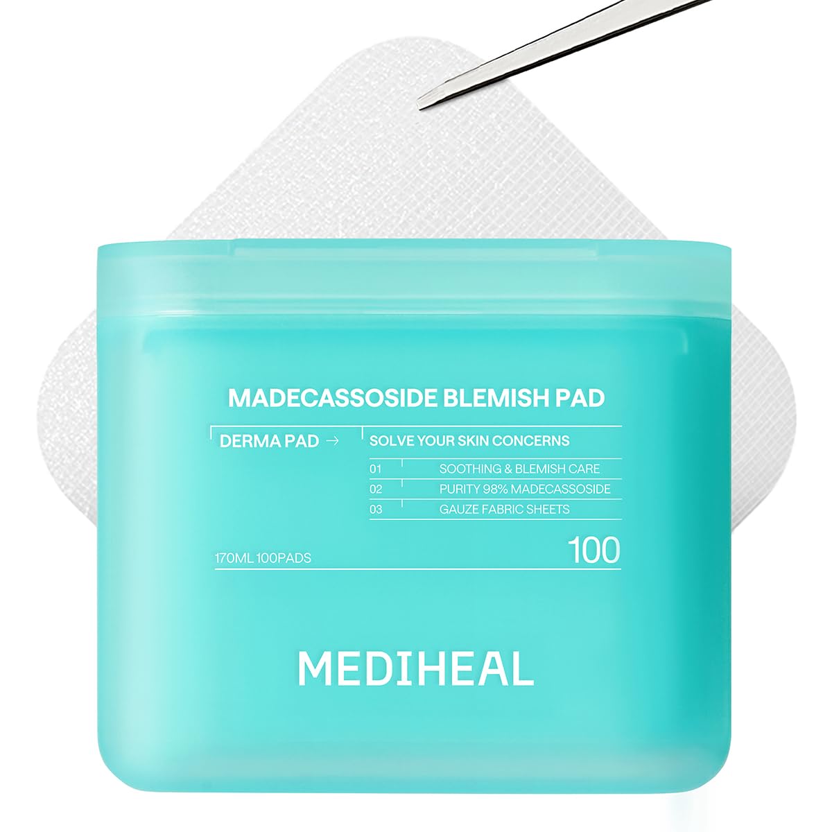 MEDIHEAL Toner Pads 100 Count - Madecassoside Blemish Care Toner Pad with Centella Asiatica - Improves Uneven Skin Tone & Deep Hydration Mediheal